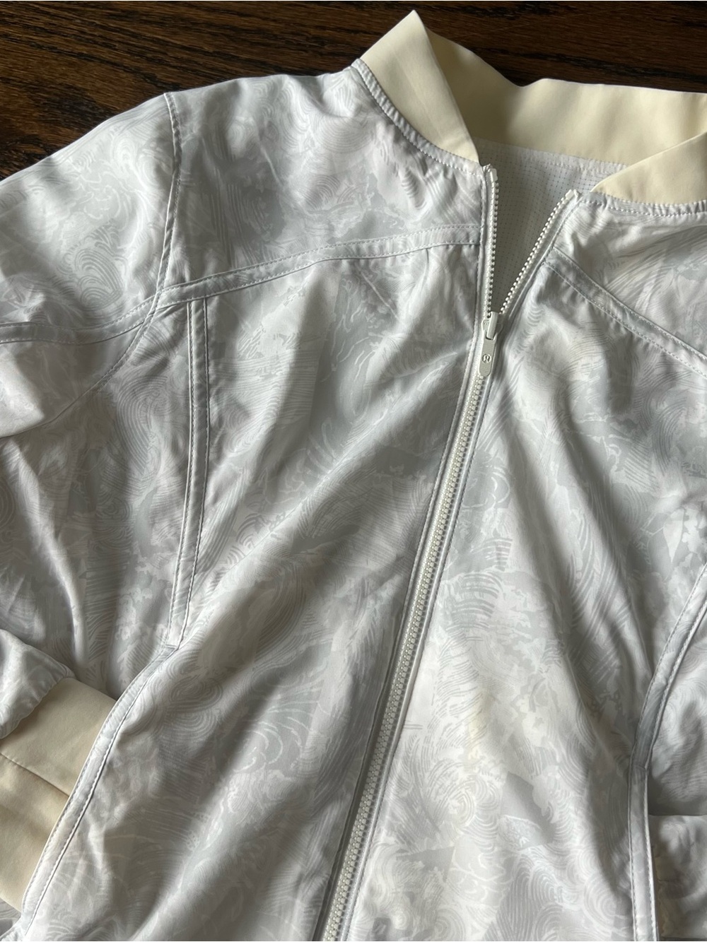 lululemon athletica White Bomber Jacket with Cream Trim